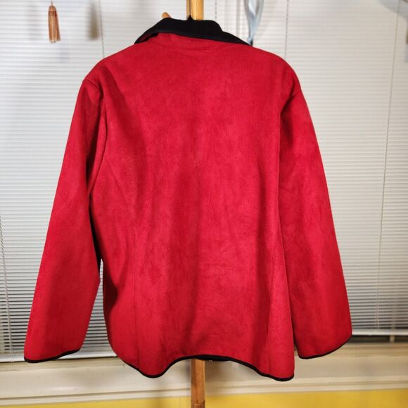 Alfred Dunner $95 22W Red Micro Suede Black Trim Button Up Zip Pockets Coat - Picture 4 of 6